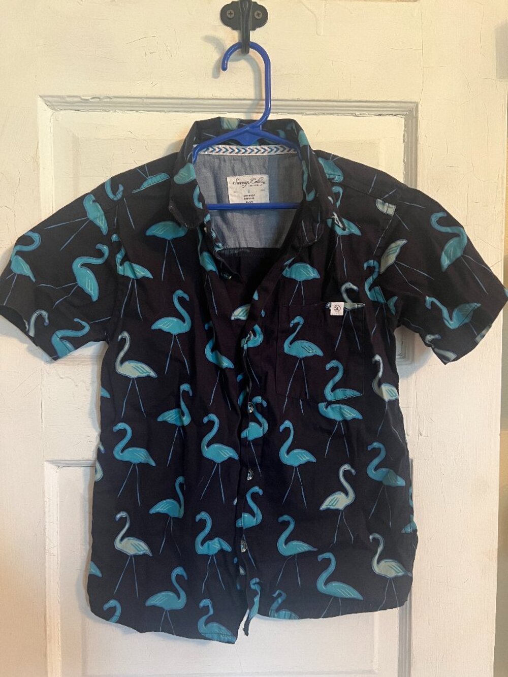 Navy Blue & Turquoise Flamingo Sovereign Code Short Sleeve Shirt - Boy's 6